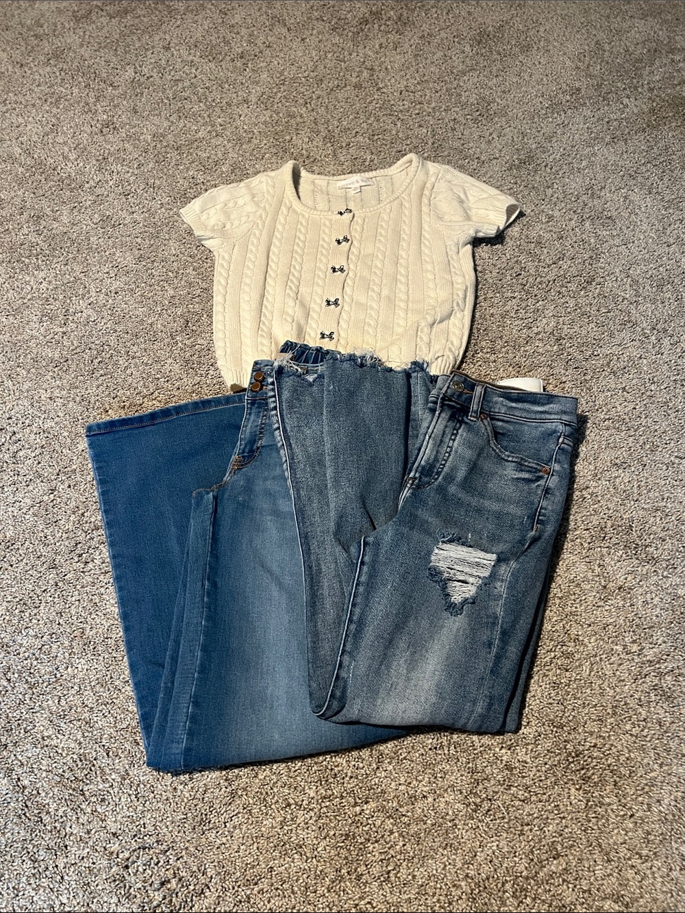 Bundle 2 Jeans and 1 Top. Cream Cable Knit Short Sleeve